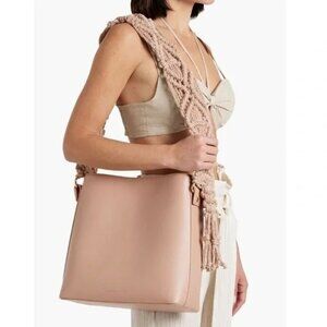 Simkhai Beige Biscotti Britt Wide Macrame Interchangeable Strap Leather Tote Bag